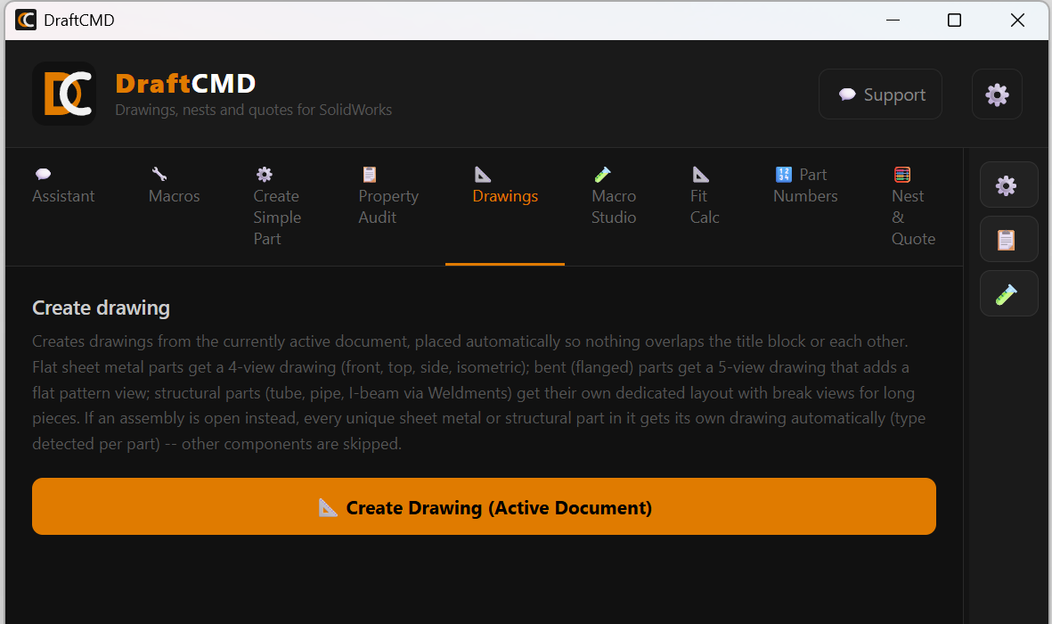 The Drawings tab.