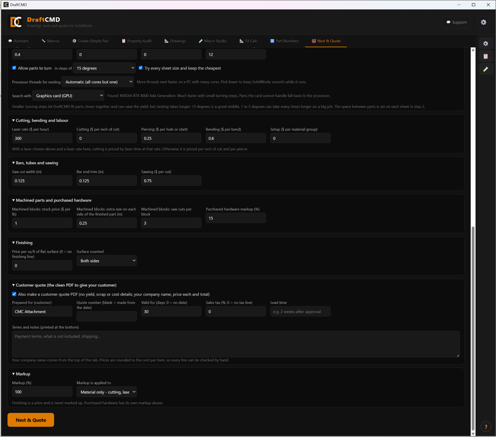 The Nest and Quote tab.